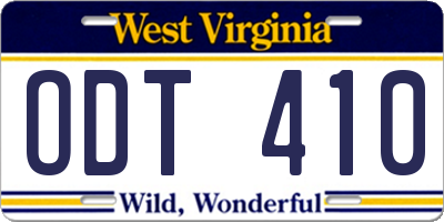 WV license plate ODT410