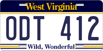 WV license plate ODT412