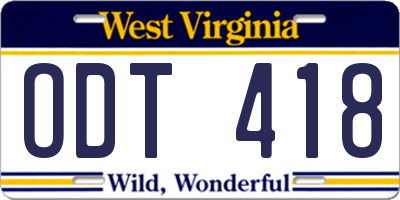 WV license plate ODT418