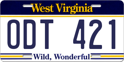 WV license plate ODT421