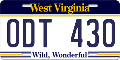 WV license plate ODT430
