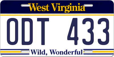 WV license plate ODT433