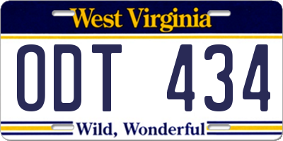 WV license plate ODT434