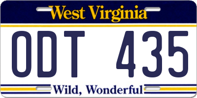 WV license plate ODT435