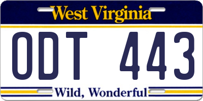 WV license plate ODT443