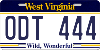 WV license plate ODT444