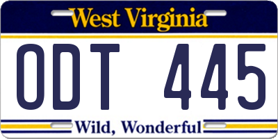 WV license plate ODT445