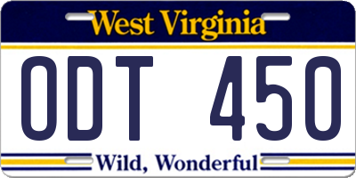 WV license plate ODT450