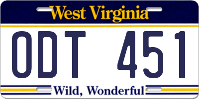 WV license plate ODT451