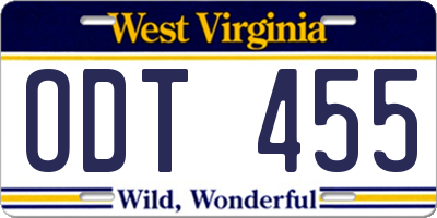 WV license plate ODT455