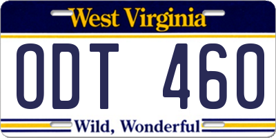 WV license plate ODT460