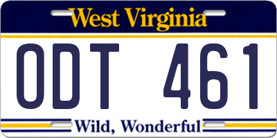 WV license plate ODT461