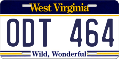 WV license plate ODT464