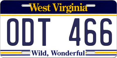 WV license plate ODT466