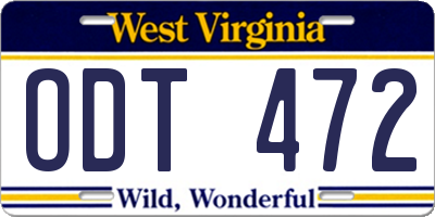 WV license plate ODT472