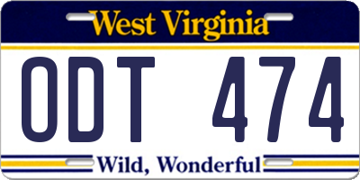 WV license plate ODT474