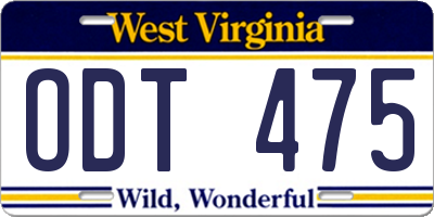 WV license plate ODT475