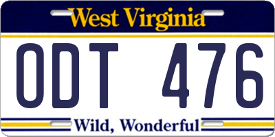 WV license plate ODT476