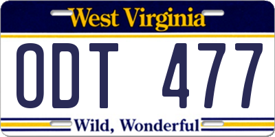 WV license plate ODT477