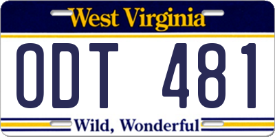 WV license plate ODT481