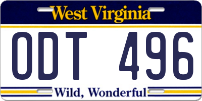 WV license plate ODT496