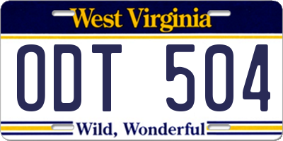 WV license plate ODT504