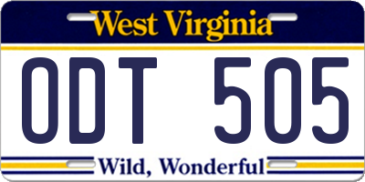 WV license plate ODT505