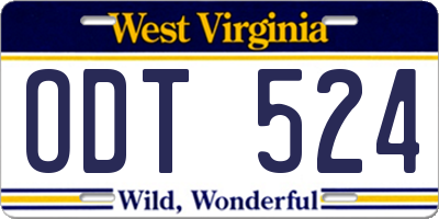 WV license plate ODT524
