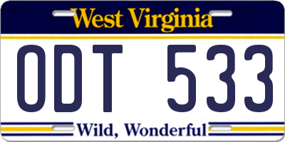 WV license plate ODT533