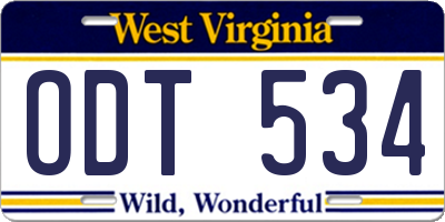 WV license plate ODT534