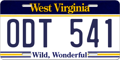 WV license plate ODT541