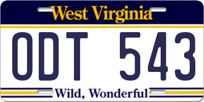 WV license plate ODT543