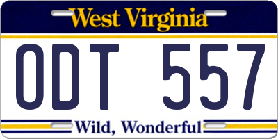 WV license plate ODT557