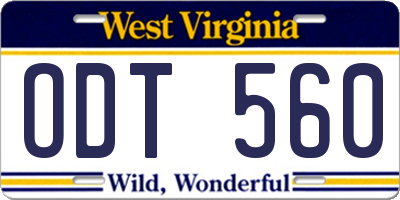 WV license plate ODT560