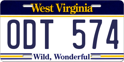 WV license plate ODT574
