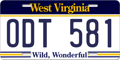WV license plate ODT581