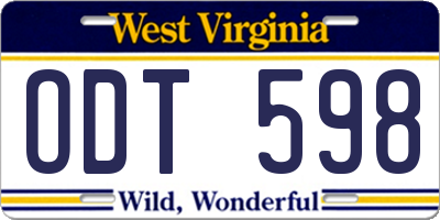 WV license plate ODT598