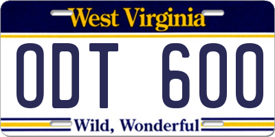 WV license plate ODT600
