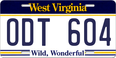 WV license plate ODT604