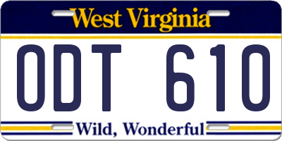 WV license plate ODT610