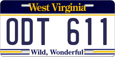WV license plate ODT611