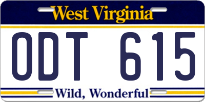 WV license plate ODT615