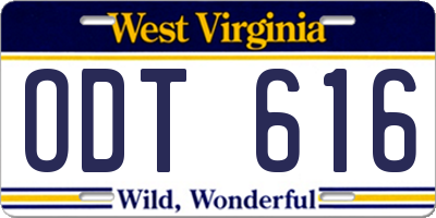 WV license plate ODT616