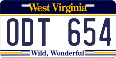 WV license plate ODT654