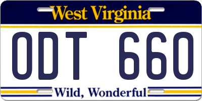 WV license plate ODT660