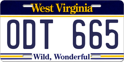 WV license plate ODT665