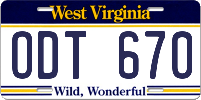 WV license plate ODT670