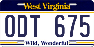 WV license plate ODT675
