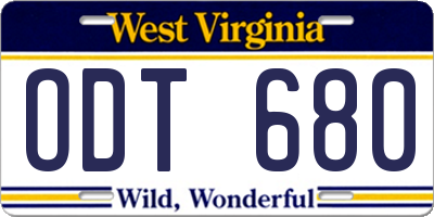 WV license plate ODT680