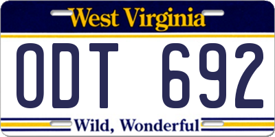 WV license plate ODT692